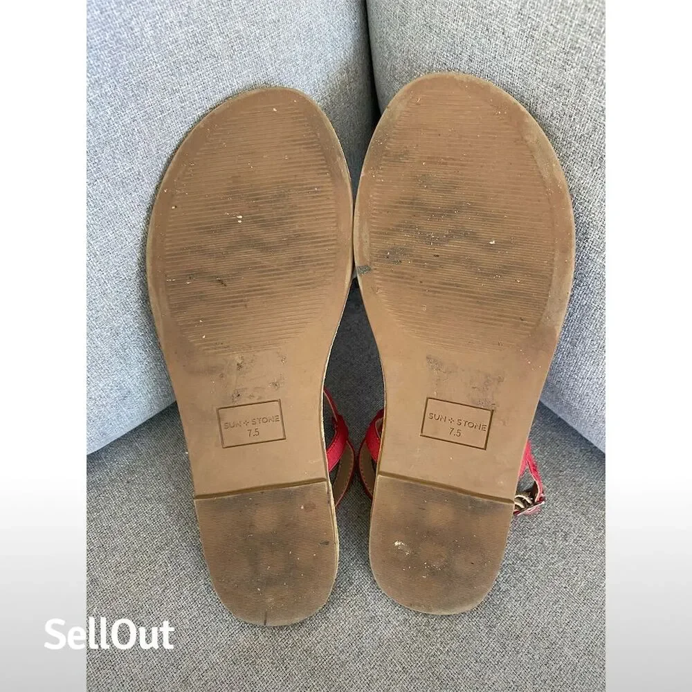 Sun + Stone Women's Red T-Strap Slingback Sandals Size 7.5